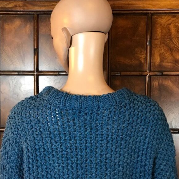 NWOT Cable Stitch Mediterranean Blue Wool Blend Open Weave Sweater - Picture 8 of 12